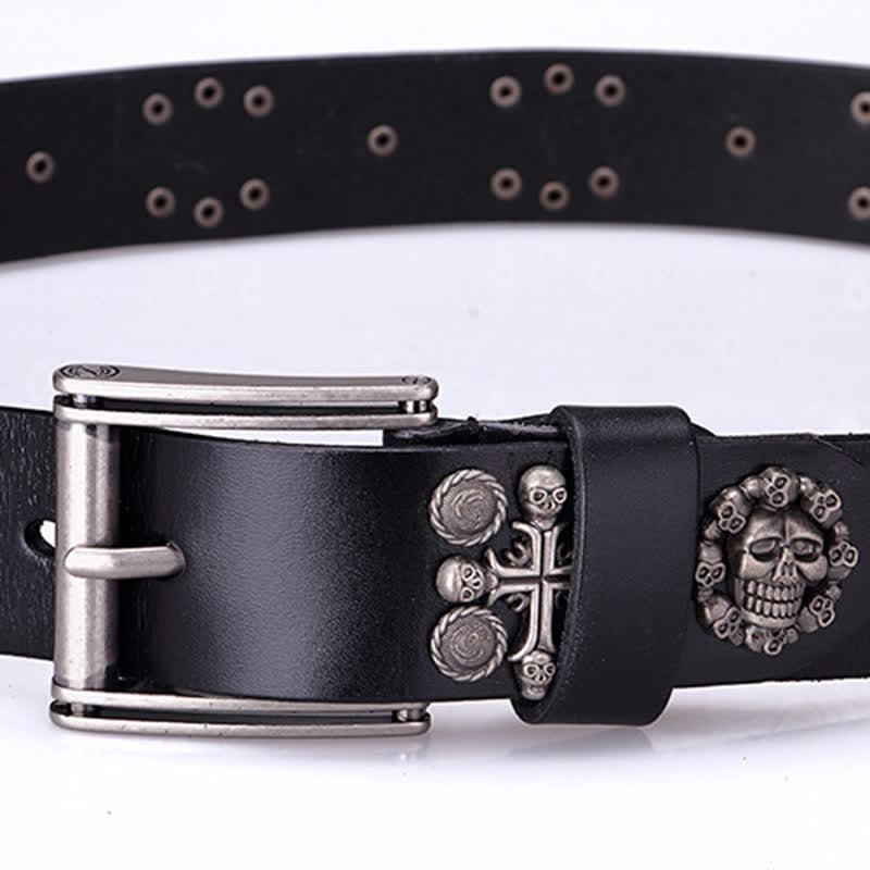 Heavy Metal Rivet Skull Cross Pattern Leather Belt - image 13