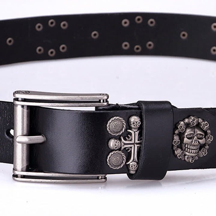 Heavy Metal Rivet Skull Cross Pattern Leather Belt - image 13