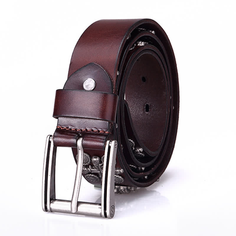 Heavy Metal Rivet Skull Cross Pattern Leather Belt - image 3