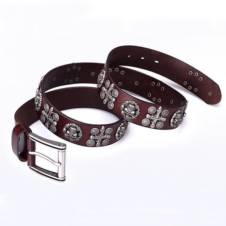 Heavy Metal Rivet Skull Cross Pattern Leather Belt - image 4