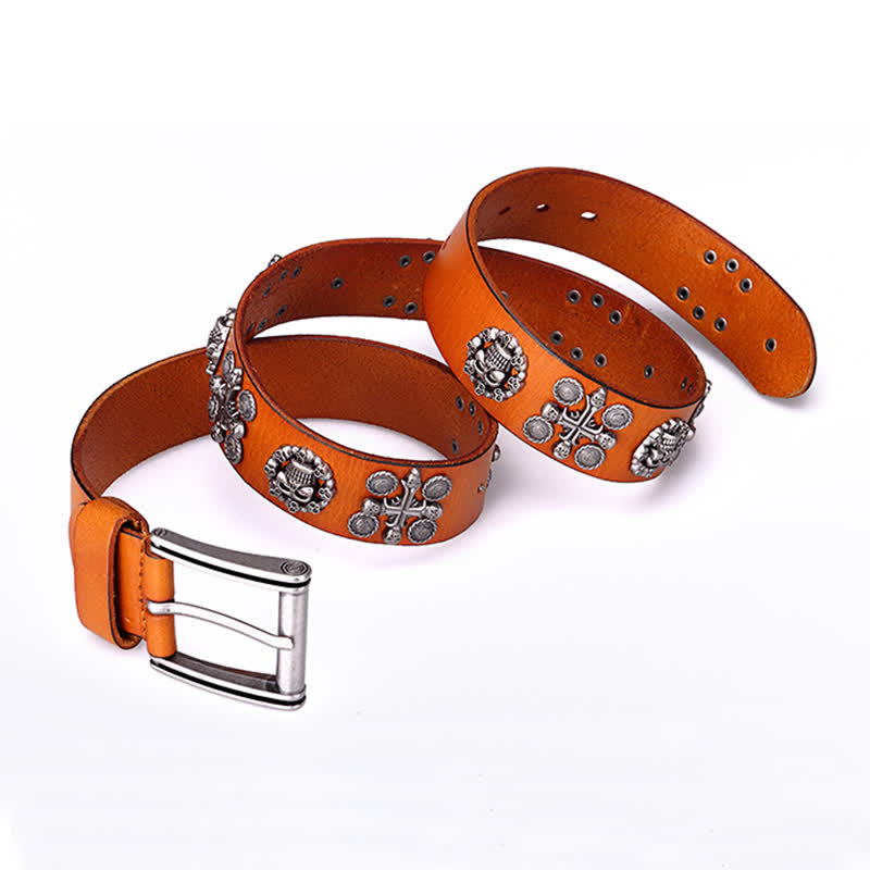 Heavy Metal Rivet Skull Cross Pattern Leather Belt - image 21