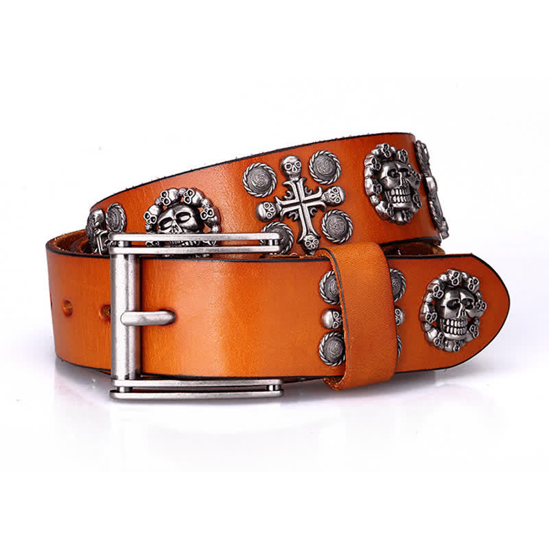 Heavy Metal Rivet Skull Cross Pattern Leather Belt - image 18