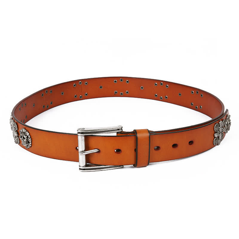 Heavy Metal Rivet Skull Cross Pattern Leather Belt - image 22