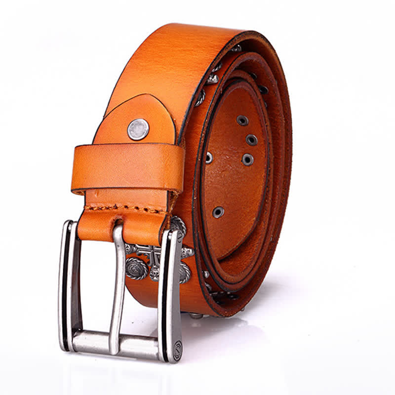 Heavy Metal Rivet Skull Cross Pattern Leather Belt - image 19