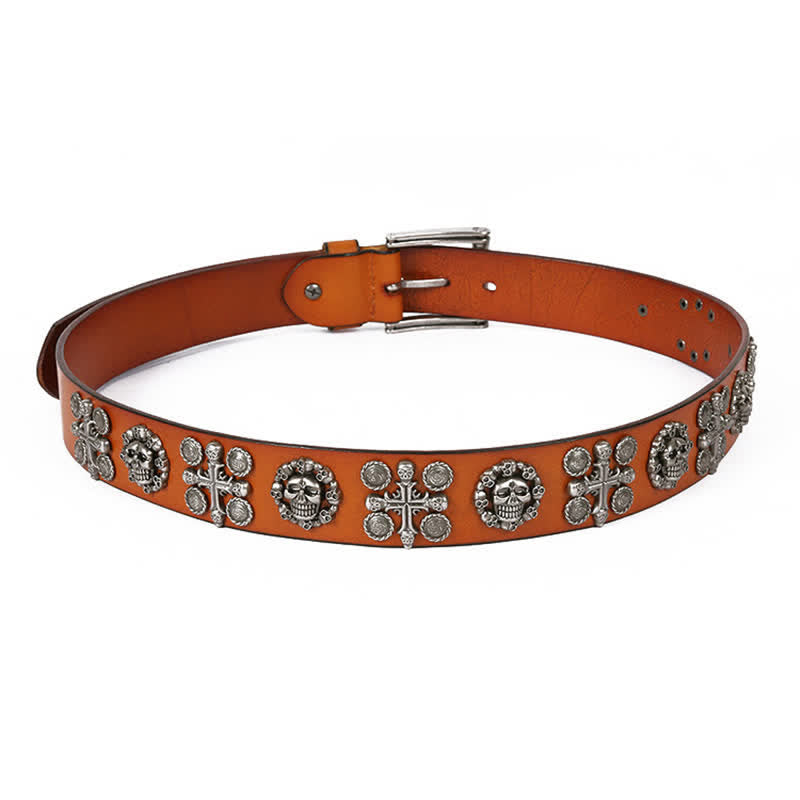 Heavy Metal Rivet Skull Cross Pattern Leather Belt - image 23