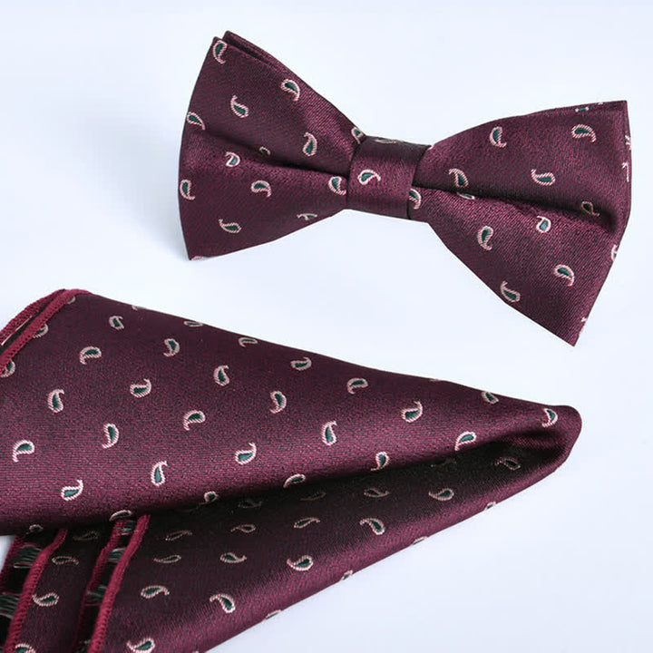 2Pcs Men's Burgundy Formal Business Bow Tie Set - Style #4 - image 4