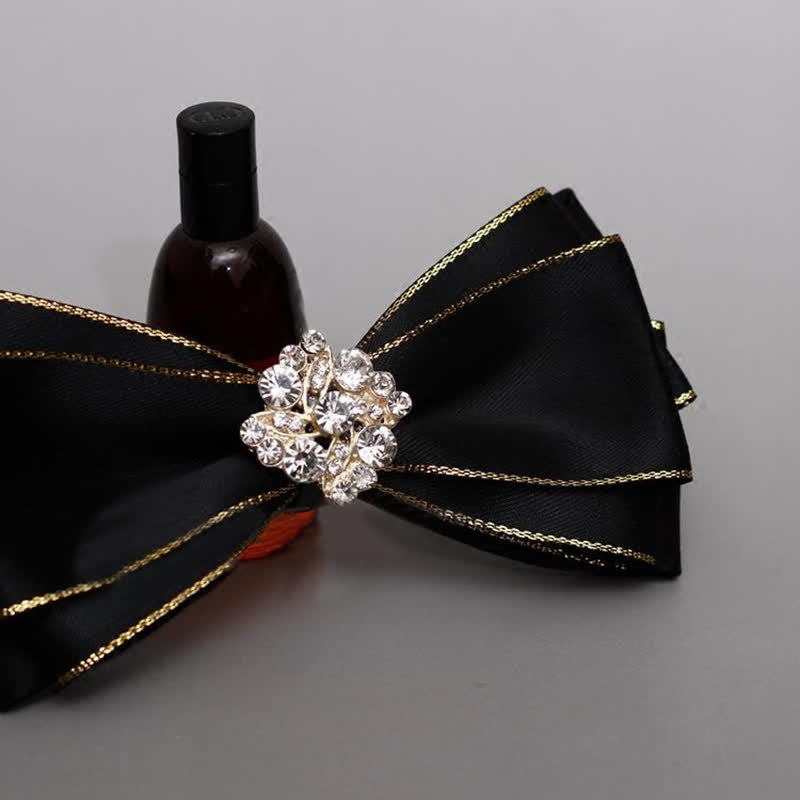 Men's Rhinestone Flower Golden Edge Bow Tie - image 2