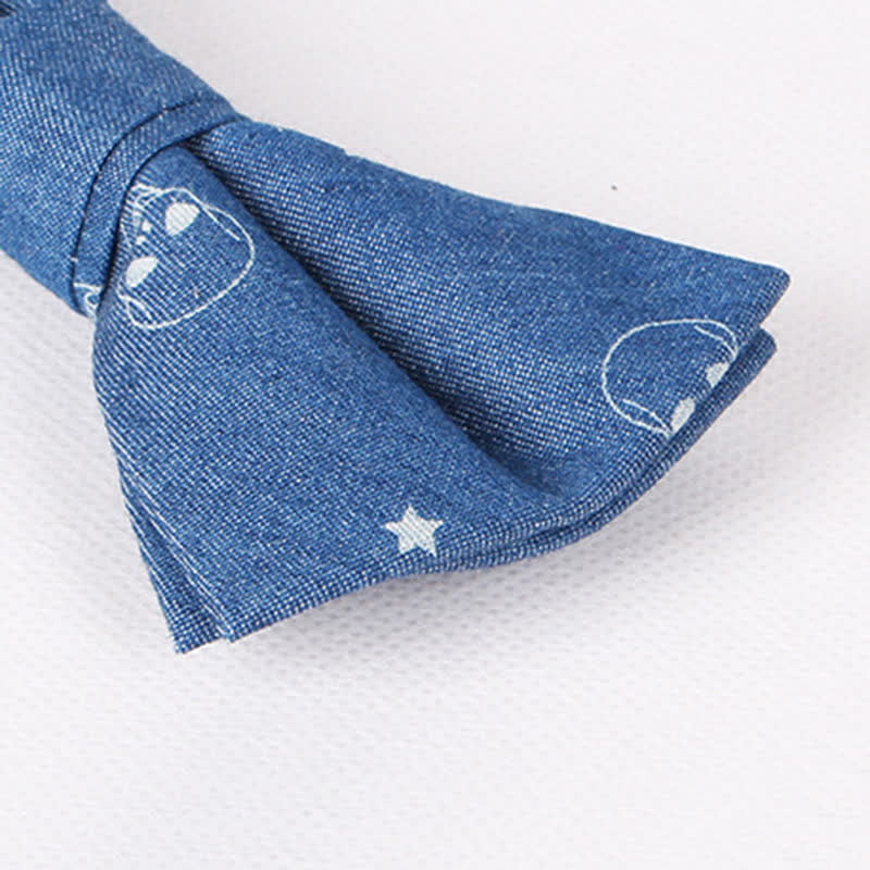 Men's British Style Blue Fish Bone Skull Print Cotton Bow Tie - image 3