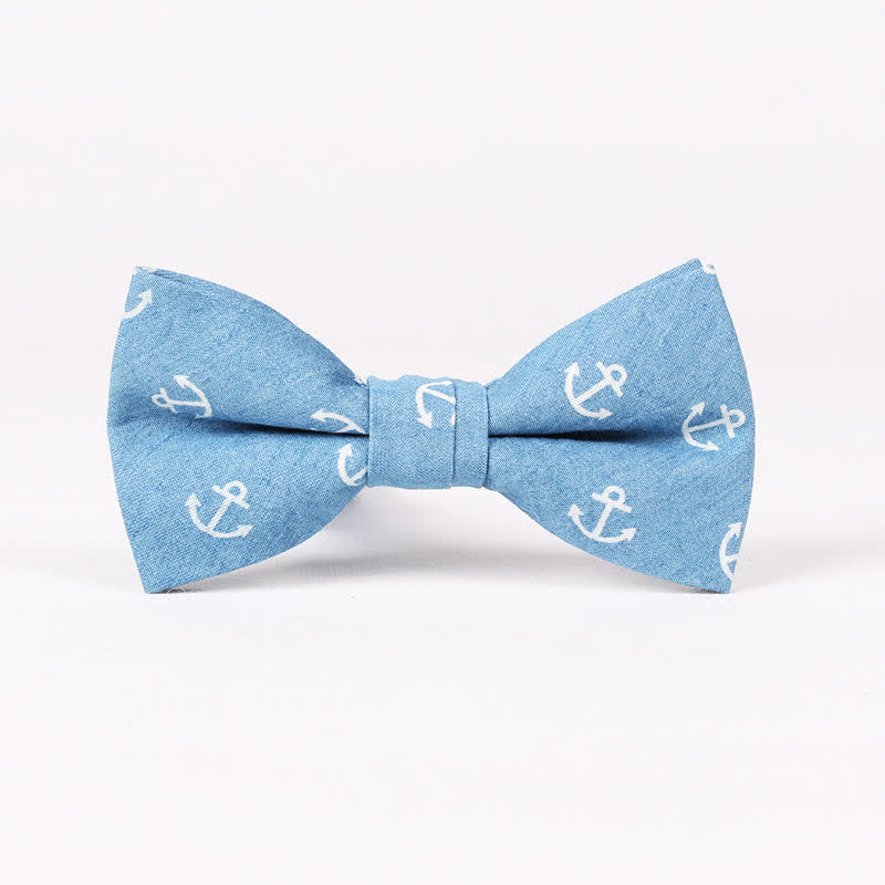 Men's British Style Blue Fish Bone Skull Print Cotton Bow Tie - Light Blue Anchor - image 10