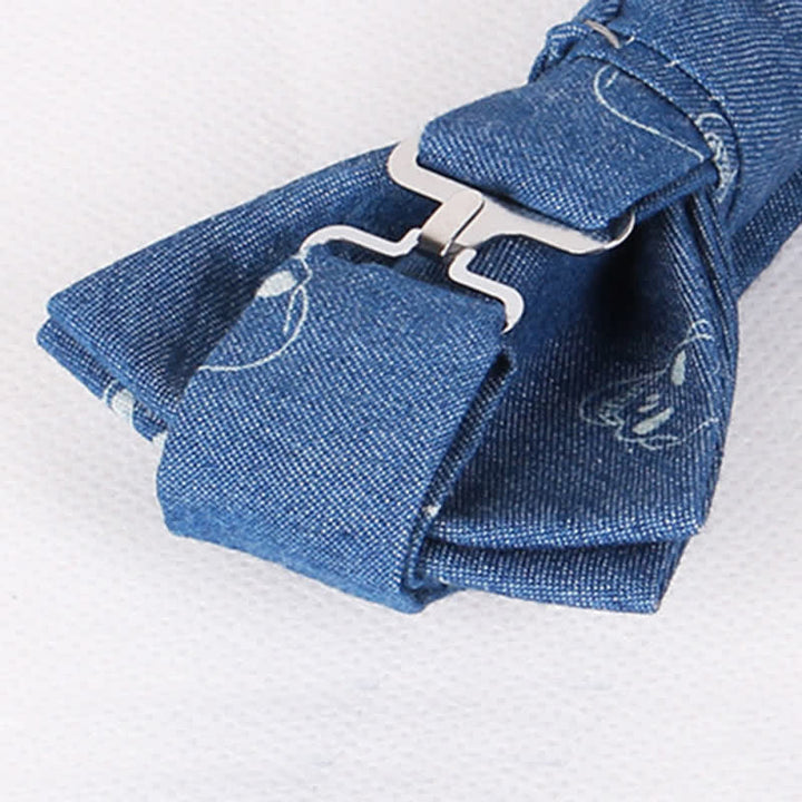 Men's British Style Blue Fish Bone Skull Print Cotton Bow Tie - image 4