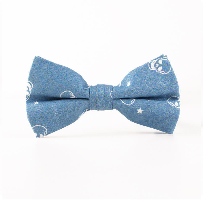 Men's British Style Blue Fish Bone Skull Print Cotton Bow Tie - Light Blue Skull - image 6