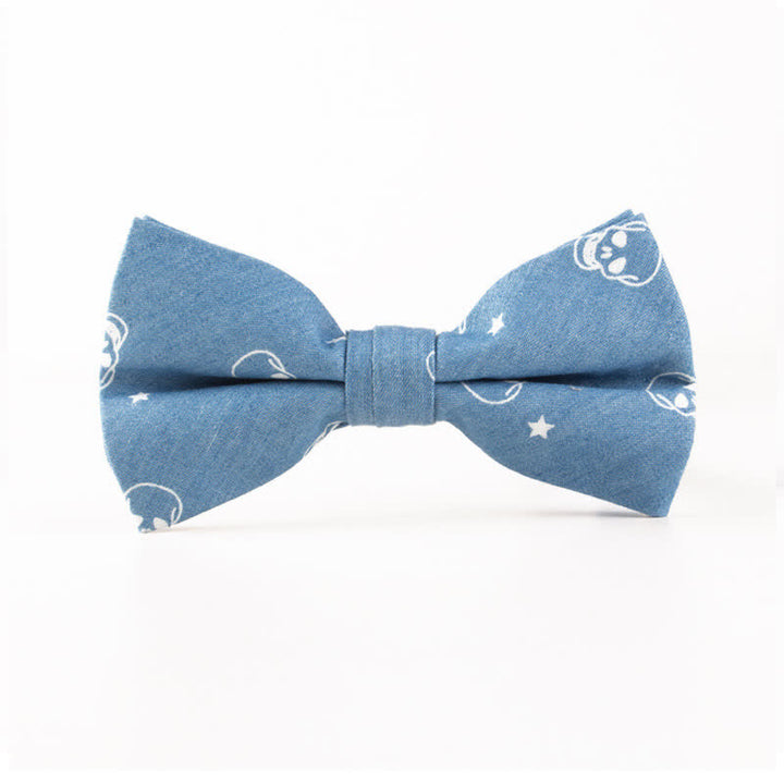 Men's British Style Blue Fish Bone Skull Print Cotton Bow Tie - Light Blue Skull - image 6
