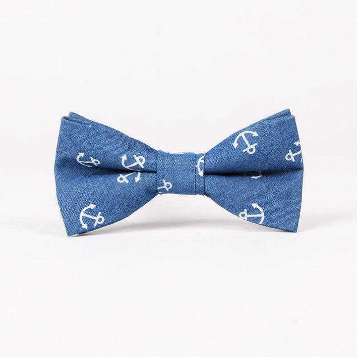 Men's British Style Blue Fish Bone Skull Print Cotton Bow Tie - Blue Anchor - image 9