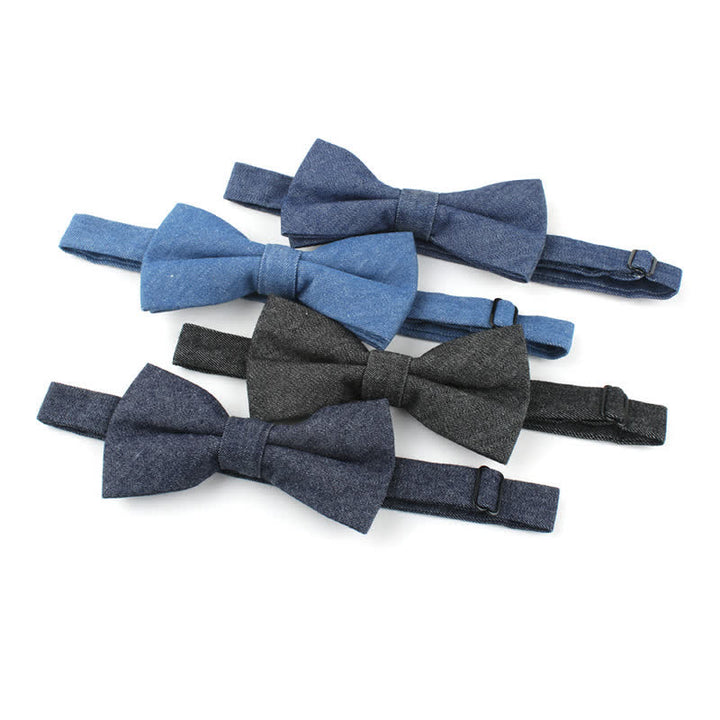 Men's Solid Color Twill Denim Cotton Bow Tie - image 3
