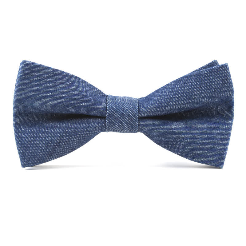 Men's Solid Color Twill Denim Cotton Bow Tie - Navy - image 6