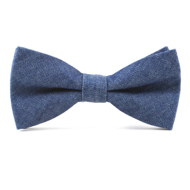 Men's Solid Color Twill Denim Cotton Bow Tie - Navy - image 6