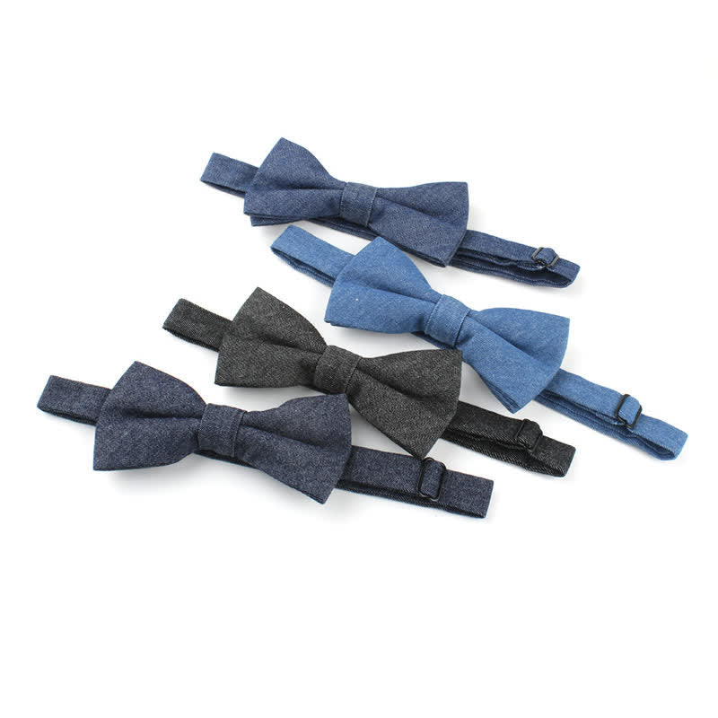 Men's Solid Color Twill Denim Cotton Bow Tie - image 2