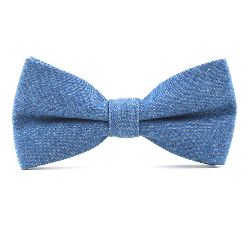 Men's Solid Color Twill Denim Cotton Bow Tie - Blue - image 7
