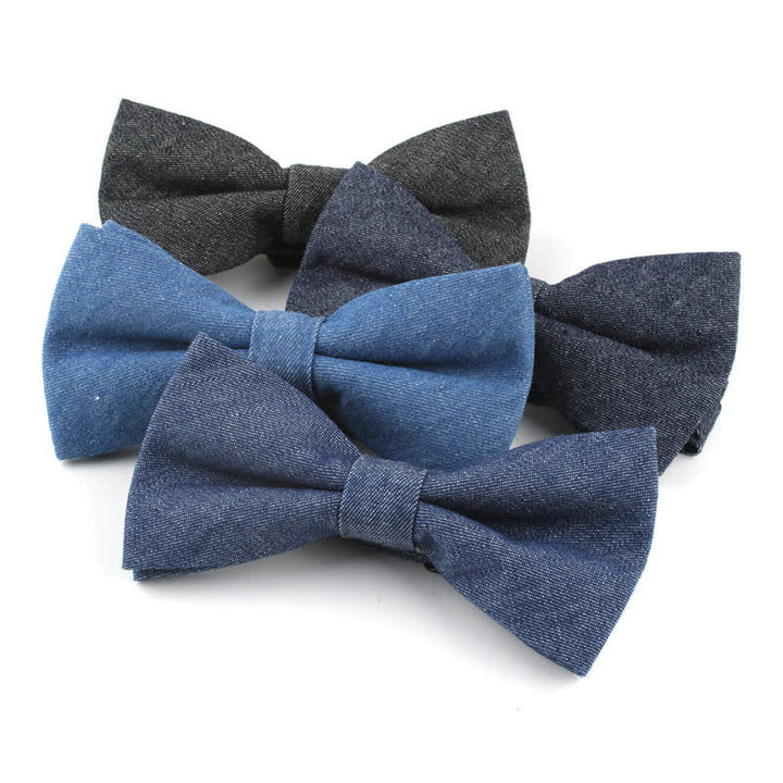 Men's Solid Color Twill Denim Cotton Bow Tie - image 0