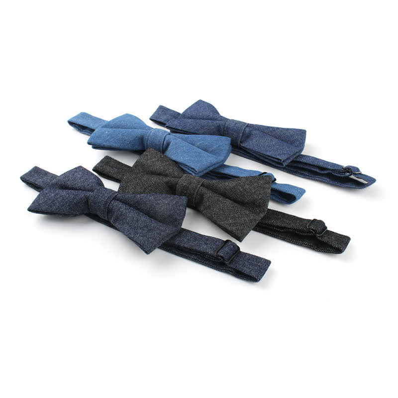 Men's Solid Color Twill Denim Cotton Bow Tie - image 4