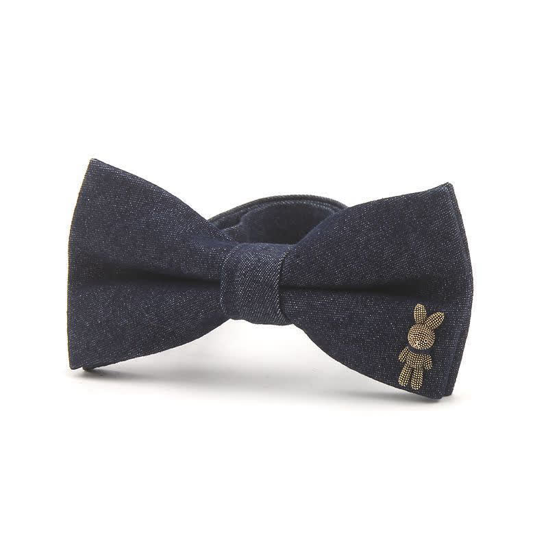 Men's Dark Navy Blue Metallic Decors Denim Cotton Bow Tie - Style #1 - image 1