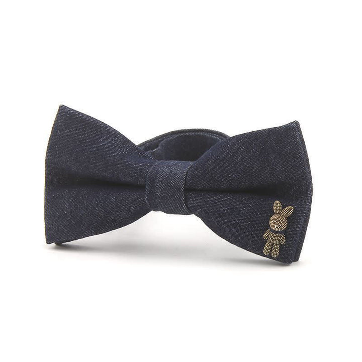 Men's Dark Navy Blue Metallic Decors Denim Cotton Bow Tie - Style #1 - image 1