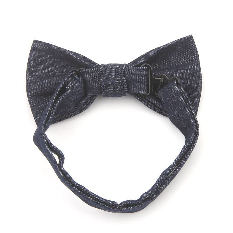 Men's Dark Navy Blue Metallic Decors Denim Cotton Bow Tie - image 2