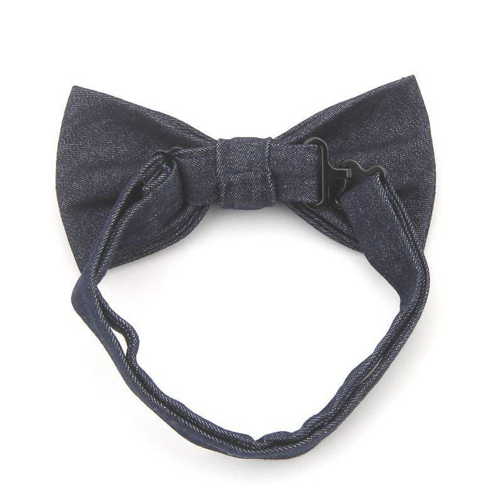 Men's Dark Navy Blue Metallic Decors Denim Cotton Bow Tie - image 2