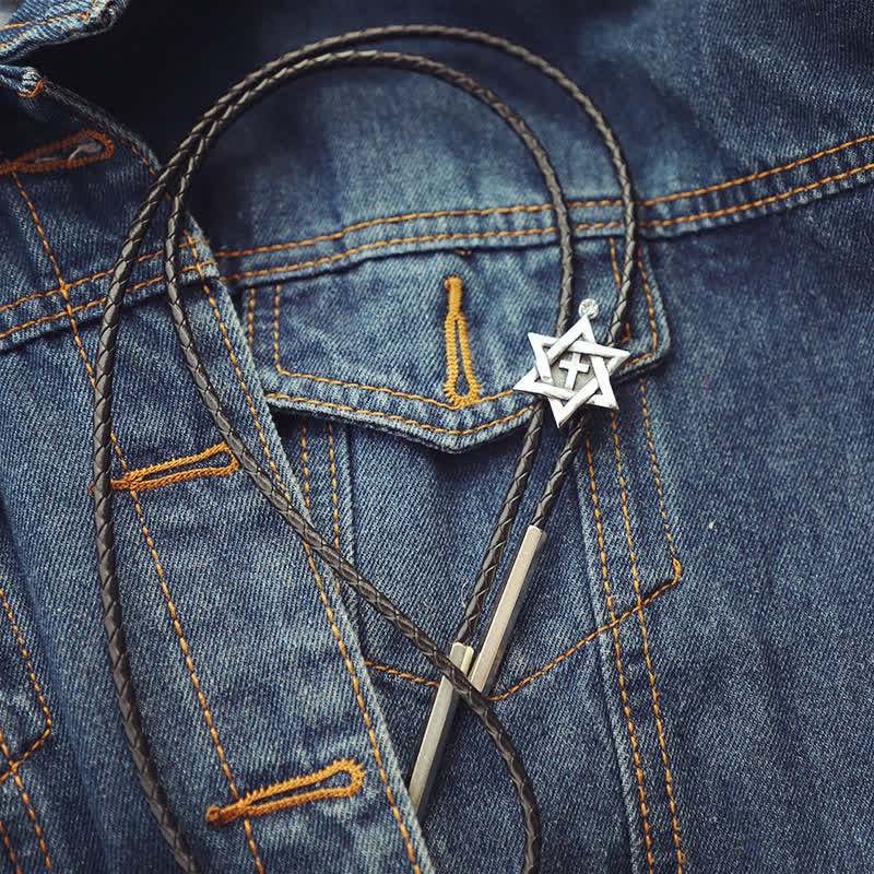 Lucky Charm Hexagram Star Bolo Tie - PU Leather - Small - image 3
