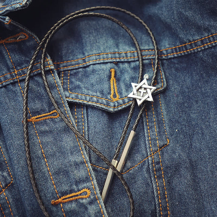 Lucky Charm Hexagram Star Bolo Tie - PU Leather - Small - image 3