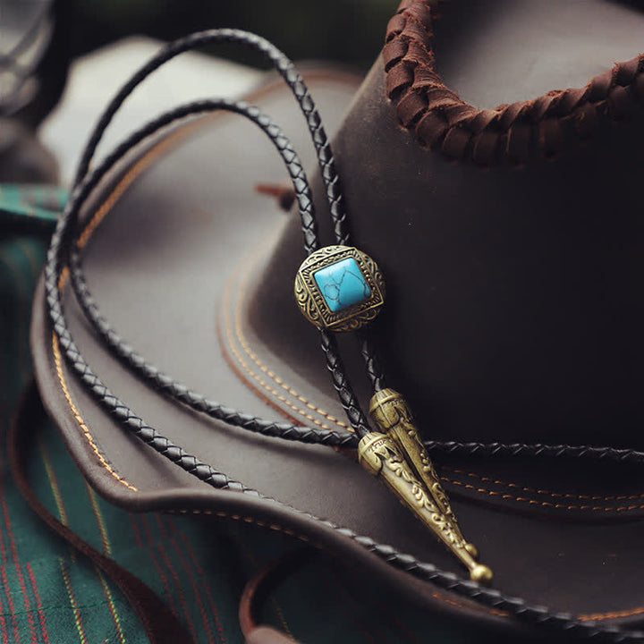 Copper Faux Turquoise Stone Bolo Tie - PU Leather - image 5