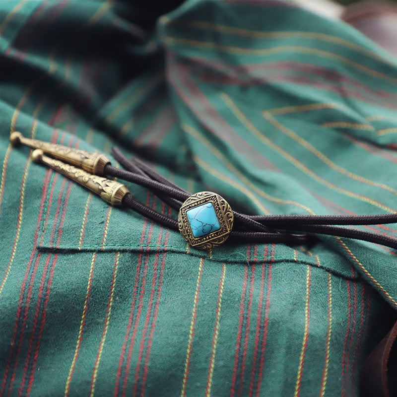Copper Faux Turquoise Stone Bolo Tie - image 3