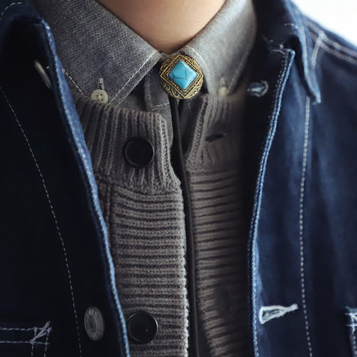 Copper Faux Turquoise Stone Bolo Tie - image 0