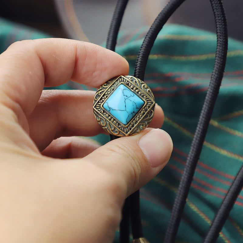 Copper Faux Turquoise Stone Bolo Tie - image 1