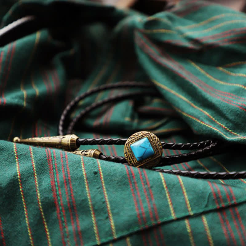 Copper Faux Turquoise Stone Bolo Tie - image 8