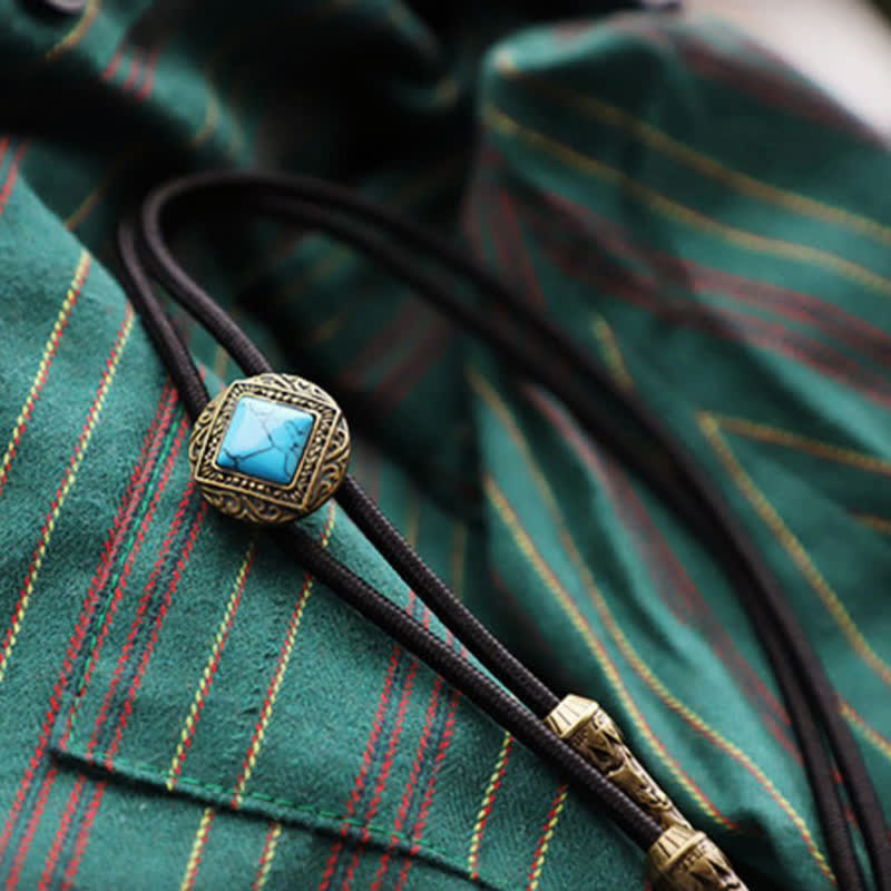 Copper Faux Turquoise Stone Bolo Tie - Rope - image 2