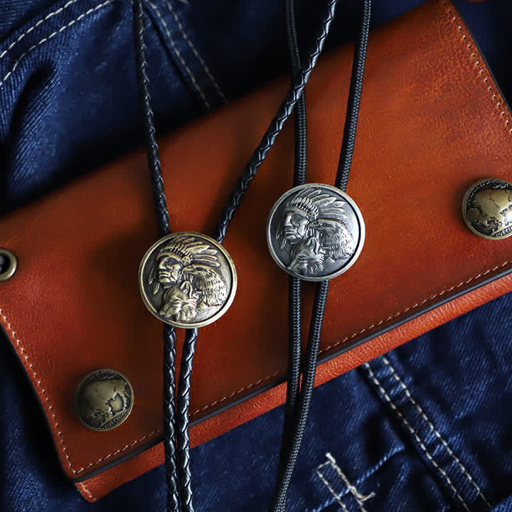 Cowboy Carving Indian Cheif Head Bolo Tie - image 6