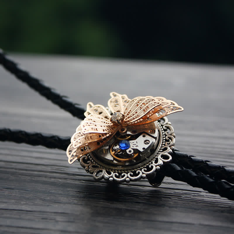Steampunk 3D Butterfly Pendant Bolo Tie - Blue - PU Leather - image 5