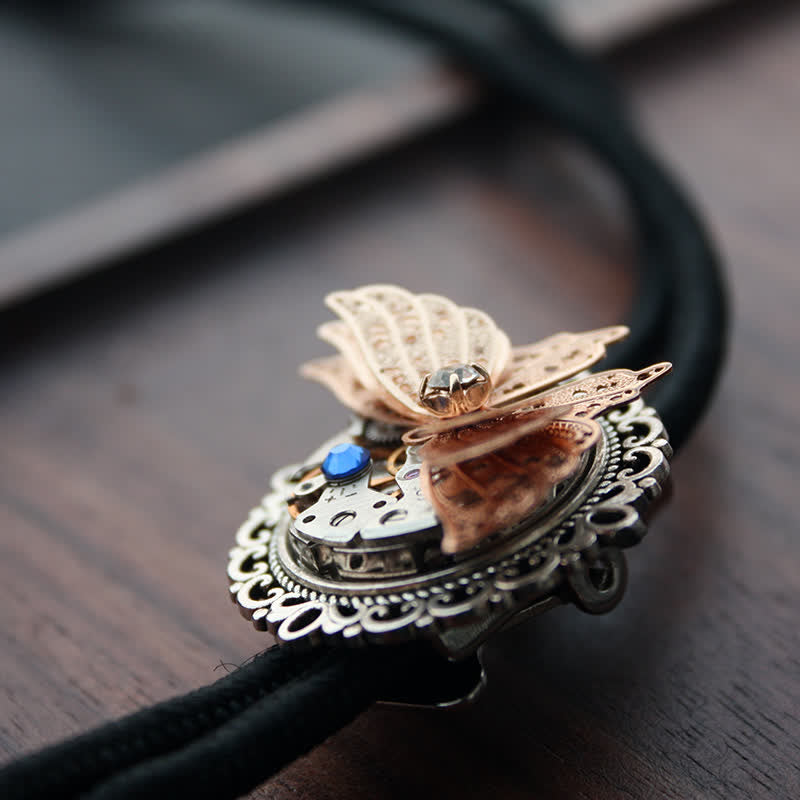 Steampunk 3D Butterfly Pendant Bolo Tie - Blue - Rope - image 2