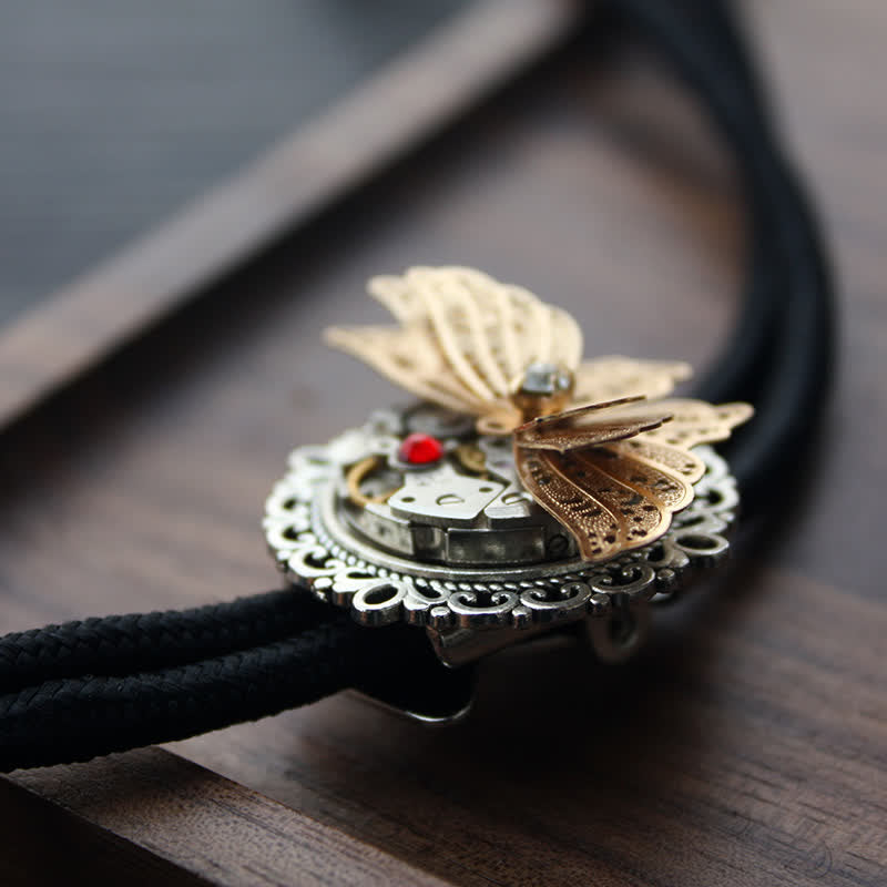 Steampunk 3D Butterfly Pendant Bolo Tie - Red - Rope - image 6