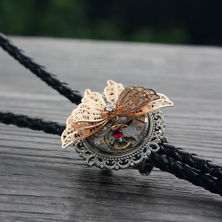 Steampunk 3D Butterfly Pendant Bolo Tie - Red - PU Leather - image 7