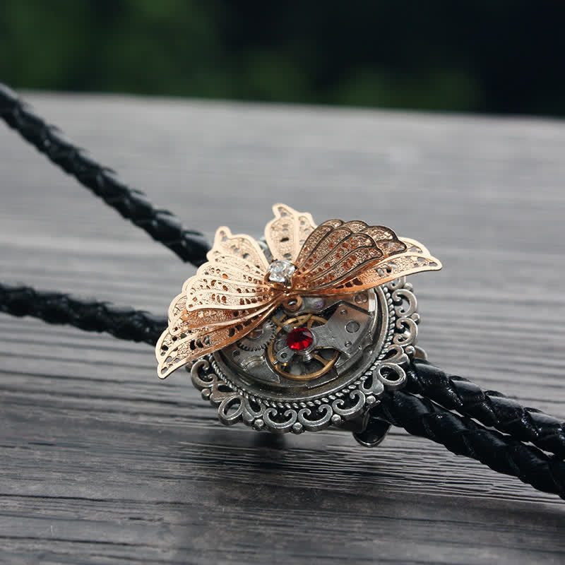 Steampunk 3D Butterfly Pendant Bolo Tie - Red - PU Leather - image 7
