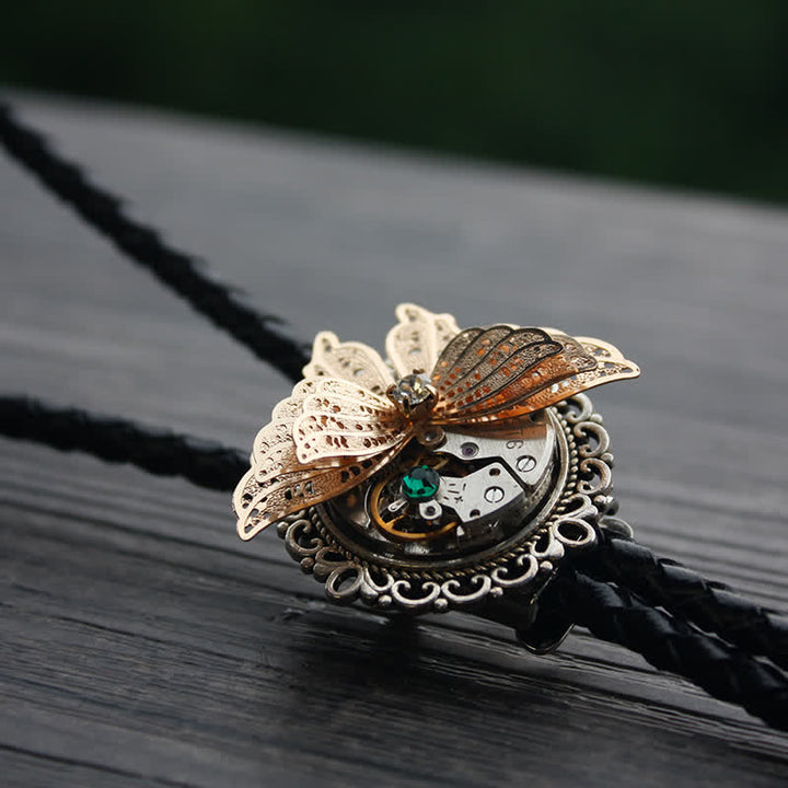 Steampunk 3D Butterfly Pendant Bolo Tie - Green - PU Leather - image 9