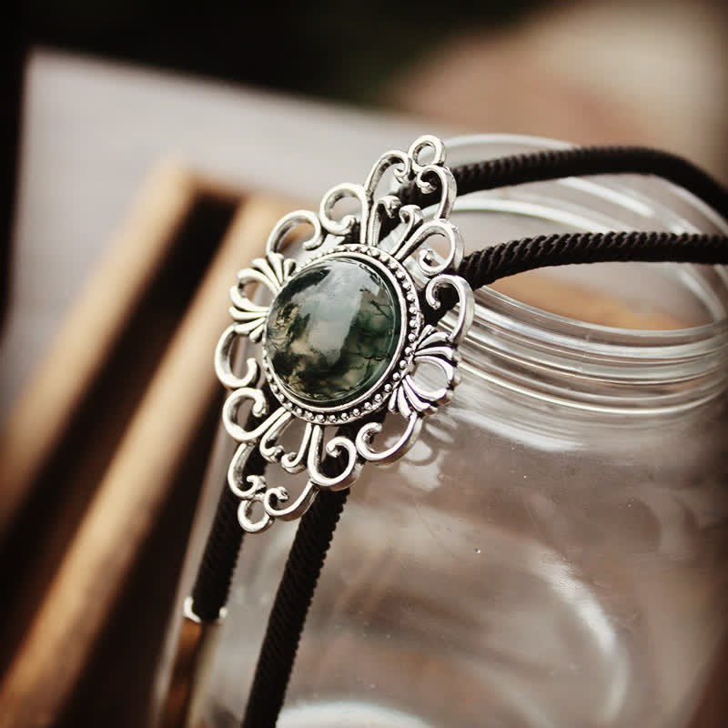 Unique Art Stone Medallion Pendant Bolo Tie - Black - Rope - image 0