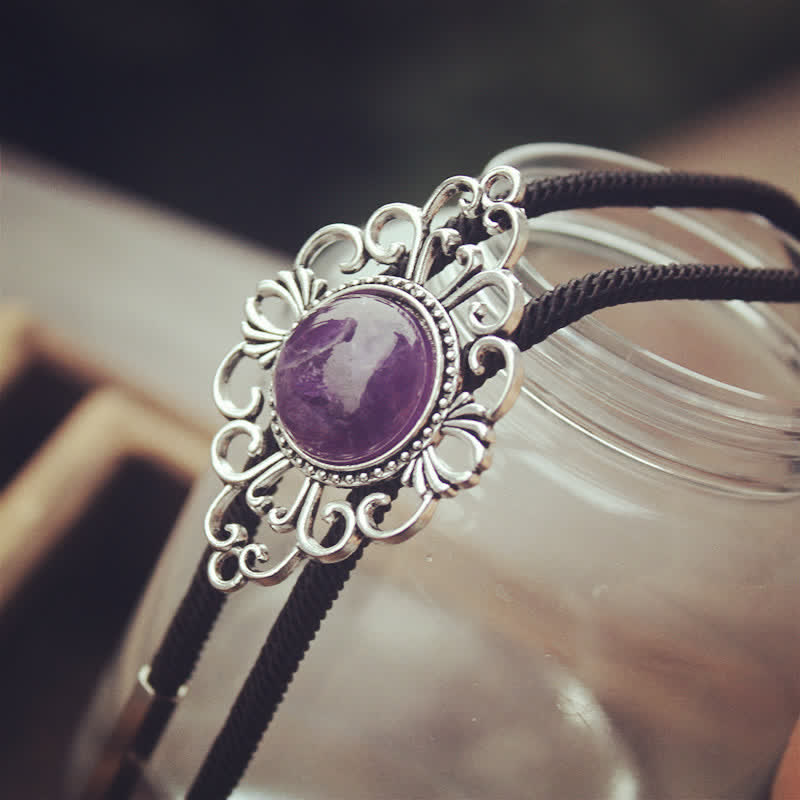 Unique Art Stone Medallion Pendant Bolo Tie - Purple - Rope - image 5