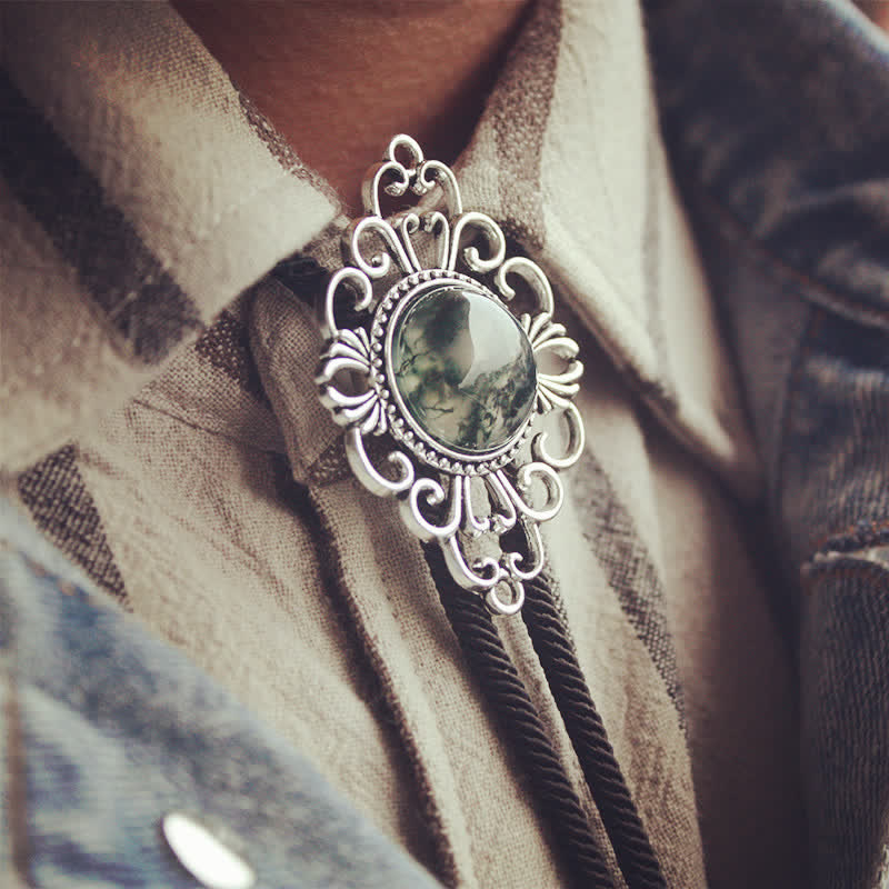 Unique Art Stone Medallion Pendant Bolo Tie - image 1