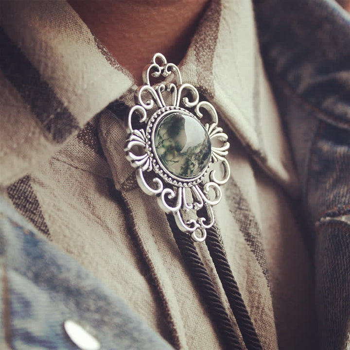 Unique Art Stone Medallion Pendant Bolo Tie - image 1