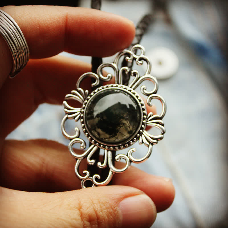 Unique Art Stone Medallion Pendant Bolo Tie - image 3