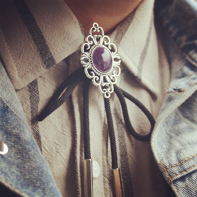 Unique Art Stone Medallion Pendant Bolo Tie - image 6