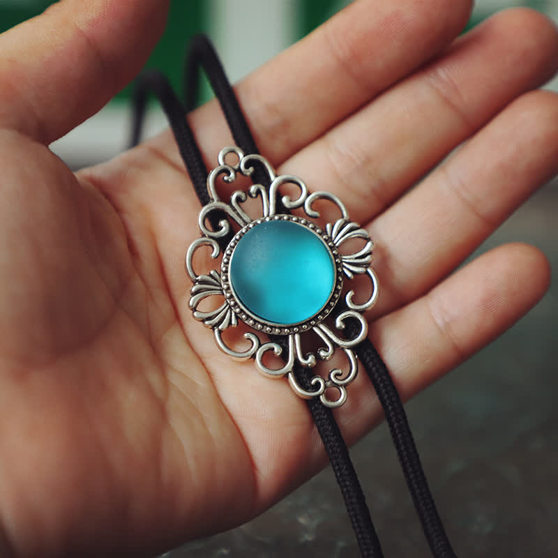 Artsy Faux Coloured Glaze Pendant Bolo Tie - Blue - Rope - image 3